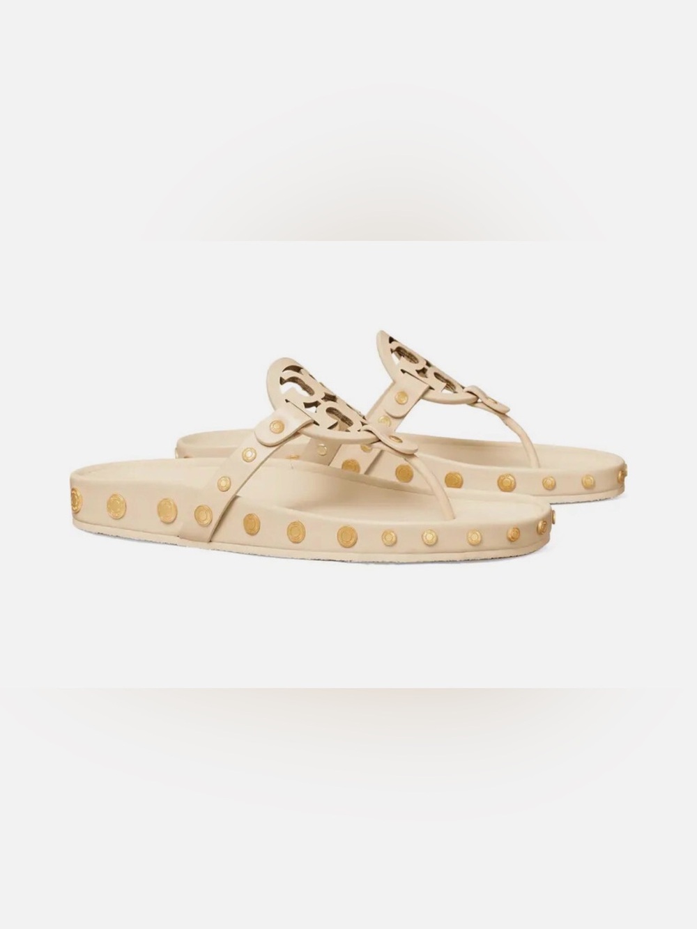 Tory Burch Cream Miller Cloud Gold Coin Thong Sandals 9M